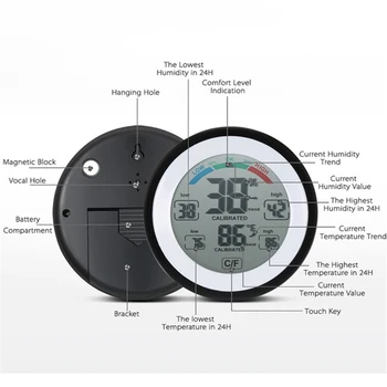 LCD Automobilių Jutiklinis Ekranas Skaitmeninis Termometras su Drėgmėmačiu Patalpų, Namų Lauko Temperatūros Drėgmės Matuoklis Oro Stotis Celsijaus