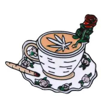 Mielas metalo Rose Kavos Puodelį, emalio Sagės Pin Moterų animacinių filmų katės ženklelis