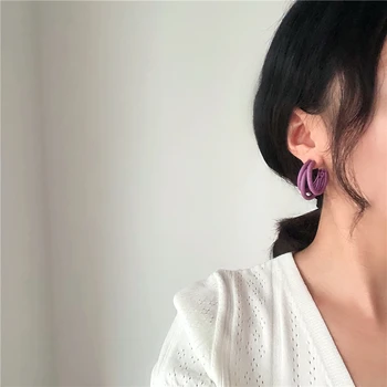 Korėjos stiliaus mažos mielos moterys hoopas auskarai Perdėta minimalistinio pareiškimą ausies žiedai klipą lašas earings papuošalai