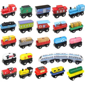 1pcs Magnetinio Traukinio Medienos Geležinkelio Automobilių, Sunkvežimių Medinis Traukinio Bėgių Priedai Įvairių Medinių Traukiniu Automobilių Žaislai Vaikams Dovanos
