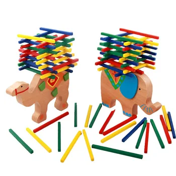 Mediniai Balansas Dramblys Kupranugaris Vaikų Blokai Žaislas Montessori Balansavimo Žaidimas Kūrimo Bloką, Medienos Švietimo Žaislai, Kūdikių Dovanos Vaikams