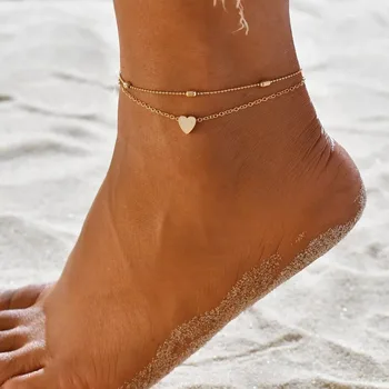 Vasaros paplūdimio naujų apvalių rutuliukų grandinė meilės persikų širdies širdies formos anklet mados mergaitė kojos papuošalas