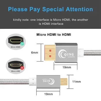 Micro HDMI į HDMI Kabelis, 3D, 4K 1080P Nailono Tinklelio Male-Male Micro HDMI Kabelis Aviečių Pi 4 Huawei MediaPad 