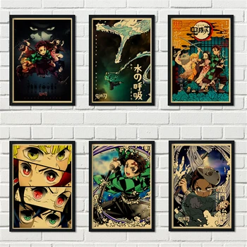 Japonijos Anime Demon Slayer: Kimetsu abstrakčiai Darželio Vaikų Kambario Animacinių filmų gyvenimo sienos menas Namų Dekoro plakatai Retro paveikslai tapyba