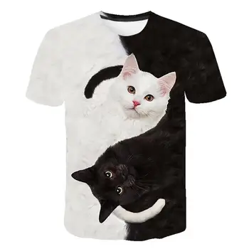 Mados 2020 Naujas Cool T-shirt Vyrai/Moterys 3d Marškinėlius Spausdinti dvi katės trumpomis Rankovėmis Vasaros Viršūnes Tees marškinėliai Vyrų XXS-6XL