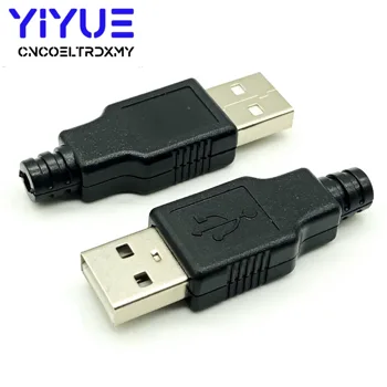 10vnt Type A Male USB 4 Polių Kištukinis Sujungiklis Su Juodo Plastiko Dangtis