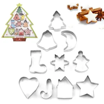 Sidabro Kalėdų medžio mėnulis varpo formos Kepimo Įrankius, Kepimo Pelėsių Cookie Cutter Pyragas Apdaila 10vnt/Set Nerūdijančio Plieno pelėsių