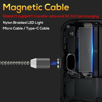 1M LED Magnetinio Kabelinė & Micro USB Laidu ir USB C Tipo Pintas Kabelis, USB-C Magnetas Įkroviklio Laidą 