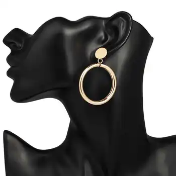Hôte Paprasta mados aukso spalvos Sidabro padengtą geometrinis dideli apvalūs auskarai moterų mados dideli, tuščiaviduriai lašas auskarai papuošalai