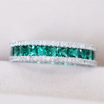Paprastas, Sužadėtuvių Vestuvinį Žiedą, Moterims, Klasikinės Žalios spalvos CZ Austrijos Kristalų 925 Plata Mados sidabro Papuošalai Meilužis Žiedas