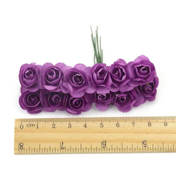 12PCS/daug 1,5 cm Mini Popieriaus Rose Dirbtinės Gėlės Rankose, Vestuvių Dekoravimas Scrapbooking Mažas Netikrą Gėlių Puokštė