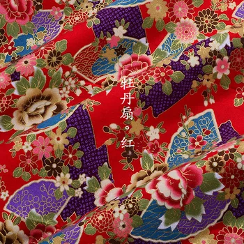 Spausdinti Bronzos medvilnės audinio Japonų stiliaus gėlių modelio audiniai Kimono cheongsam 
