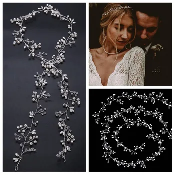 Vestuvių plaukų aksesuarų, kristalų, perlų mados nuotakos plaukų segtukai, plaukų juostos bridesmaid suknelę priedai 50cm 100cm H005