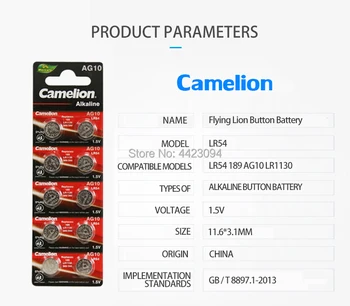 6pcs/daug Camelion 1,5 V 10TN LR1130 Moneta Ląstelių Baterija Baterijos LR 1130 Šarminis 10TN 389 LR54 SR54 SR1130W 189 LR1130 Mygtuką