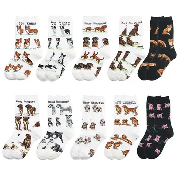 Visų Rūšių Šunų Juokingas Kojines Moterims Kawaii Harajuku Puggle Corgl Kiaulių Mielas Kojinės Japonijos Calcetines Mujer Sokken