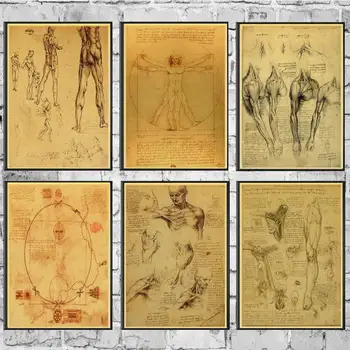 Leonardo da Vinci Rankraštis Vitruvian Man Retro Plakato Tapybos Sienos Plakatas Šiuolaikinio Meno Plakatas Namų /Vaikų Kambarys/Baro Dekoras