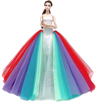 NK 2020 Lėlės Suknelė Aukštos kokybės Rankų darbo, Ilga Uodega Vakare Gown Drabužius Nėrinių Vestuvinė Suknelė Barbie Lėlės Geriausia Dovana JJ