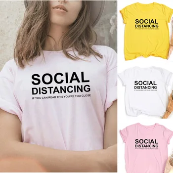 SOCIALINIS ATSKYRIMAS Laišką Moterų Vasaros Marškinėliai ESATE PER ARTI Juokinga Spausdinti Atsitiktinis Tees Viršūnes Estetinės Streetwear Ropa De Mujer