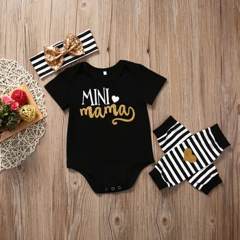 2019 Nauja Naujagimiui Kūdikių Mergaičių 3Pcs Drabužių Medvilnės Laiške Mini Mama Bodysuit+Legging Šiltesnis +Lankelis Nustatytas 0-24M