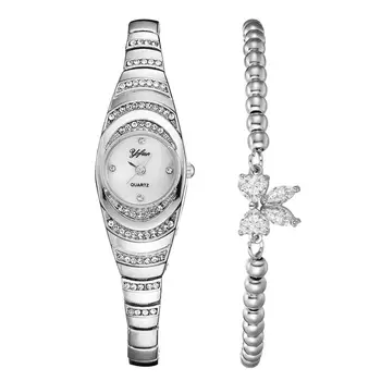 Prabanga Moterų Diaomnd Braceket Laikrodžiai Su Bangle Elegantiškas Ponios Sidabro Nerūdijančio Plieno Suknelė Kvarcinis Laikrodis Lašas laivybos