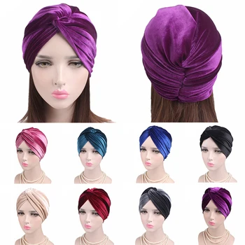 2020 Naujas Moterų Aksomo Turbaną Skrybėlę Lankelis Musulmonišką Hidžabą Kepurės Moterų Minkštas Bandana Lankelis Hijabs Galvą Apvyniokite Plaukų Aksesuarai