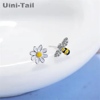Uini-Uodega 2018 naują įrašą 925 sterlingas sidabro bičių sun flower asimetrinė auskarai Korėja šviežių ir gražių saldus papuošalai GN776