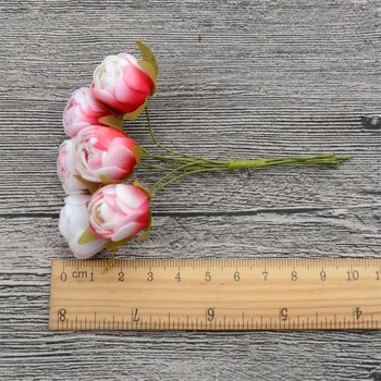 6pcs Mini Šilko Arbatos Rožės Pumpuras Dirbtinių Rožių Gėlių Puokštė Scrapbooking Vestuves Apdaila 