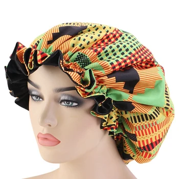 Extra Large Dydis Plaukų Kepurės Afrikos Modelio Satino Variklio Dangčio Didelių Bangų Kraštų Nakties Miego Bžūp Moterims Gėlių Turbaną Plaukų Formavimo Priemonė