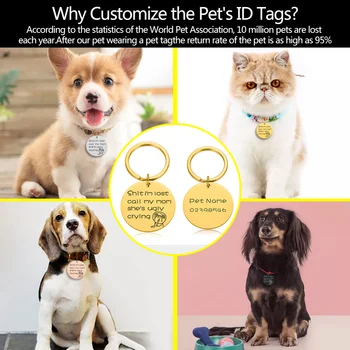 Custom Dog Tag Graviruotas Naminių Šunų Antkaklis Priedai Asmeninį Katės Mažylių ID Tegus Nerūdijančio Plieno Žymekliai Anti-lost Pakabukas