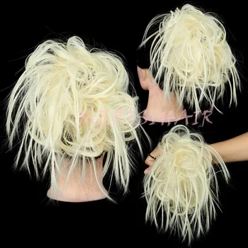 MERISI PLAUKŲ Nepatogus Bun Tousled hairpiece Elastinės Juostos Chignon plaukai Garbanoti Scrunchie Šukuosena, Padengti Sintetinių Hairpiece moterims