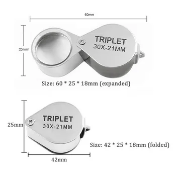 Mini Mažų Nešiojamosios Rankinės Papuošalai Loupe 30X 21mm Didelio Didinimo Stiklo Metalo Lankstymo Kišenės Dydžio Nustatymo didinamasis stiklas