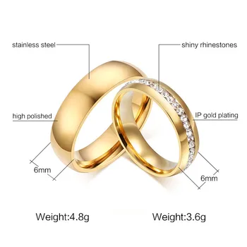 Modyle Aukso spalvos Vestuvių Juostas, Žiedas, skirtas Moterų ir Vyrų Papuošalai 6mm Nerūdijančio Plieno Vestuvinis Žiedas